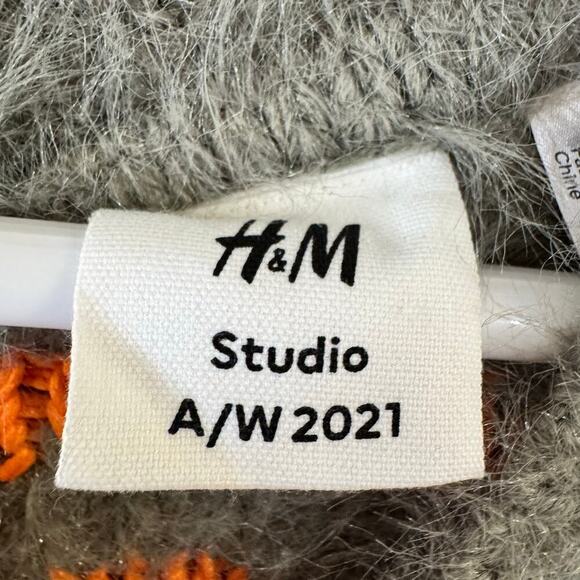 H&M Studio A/W 2021 Chunky-Knit Acrylic V-Neck Jumper Sweater Oversized Small - Picture 8 of 11